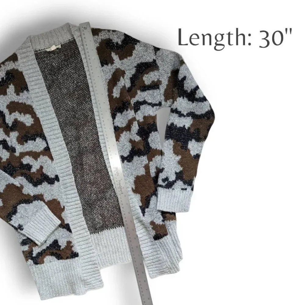 Mystree Womens Cardigan Sweater Knitted Camouflage Gray Small